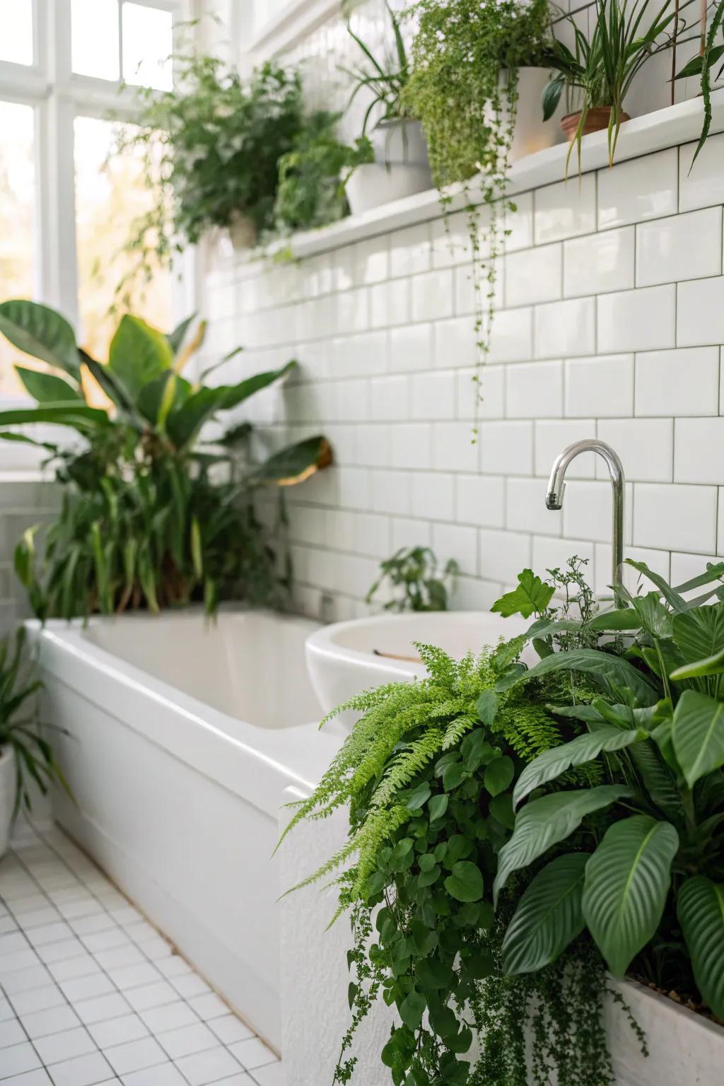 Greenery lends a lively touch to the pure white setting.