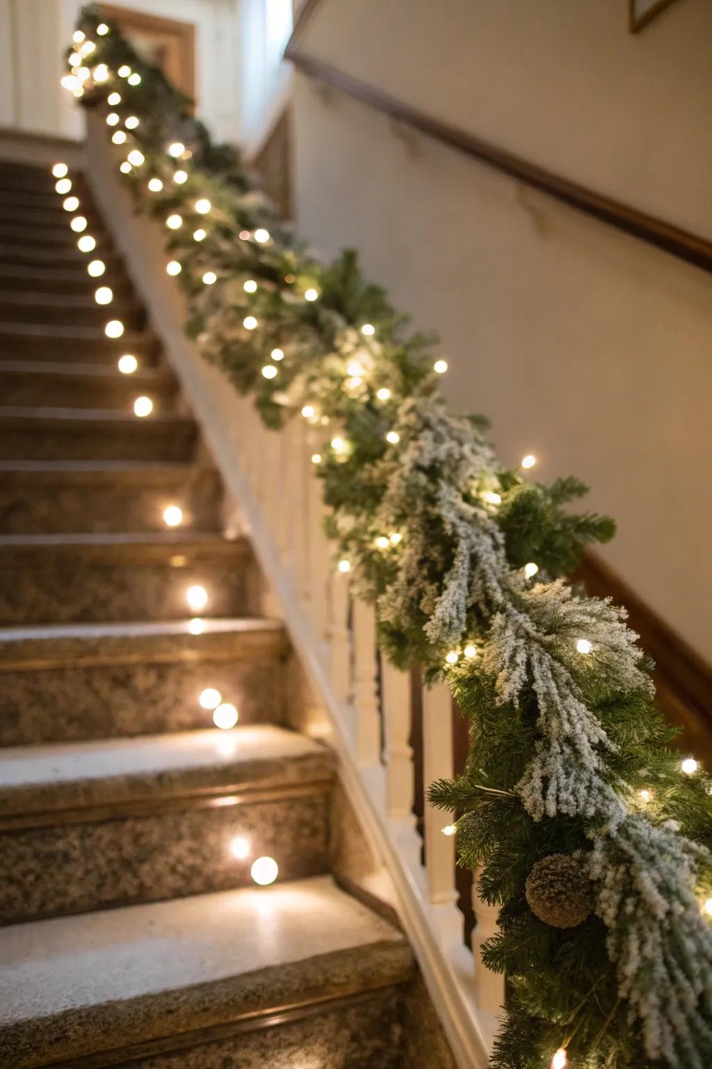 Frosted garlands bring winter elegance indoors.