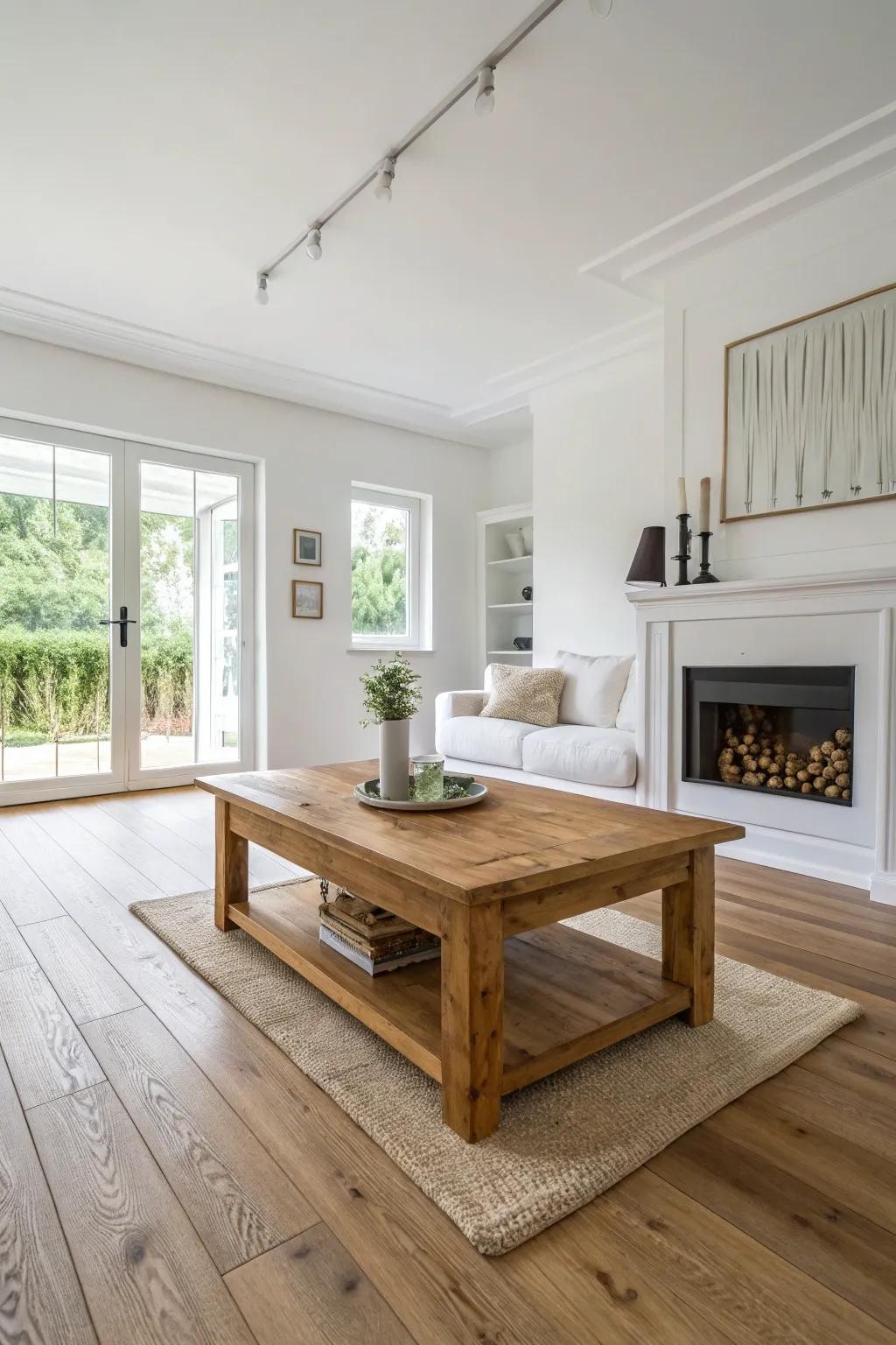 Wood elements contribute a hint of the natural world to a bright space.
