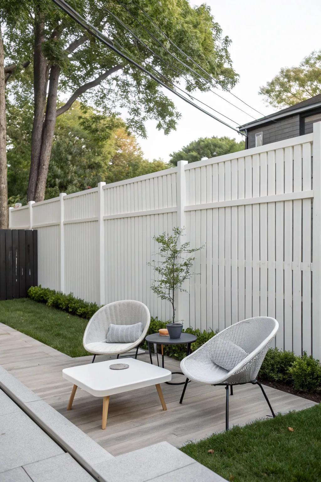 An upright strip fence imparts a modern ambiance to any outdoor setting.