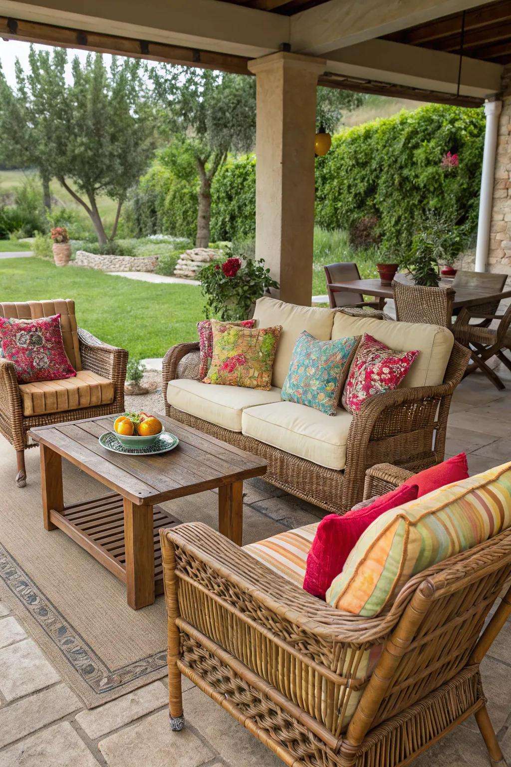 An enjoyable fusion of designs and hues for a distinctive patio appearance.
