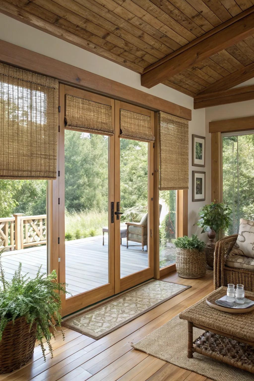 Woven wood shades infuse natural texture and coziness.