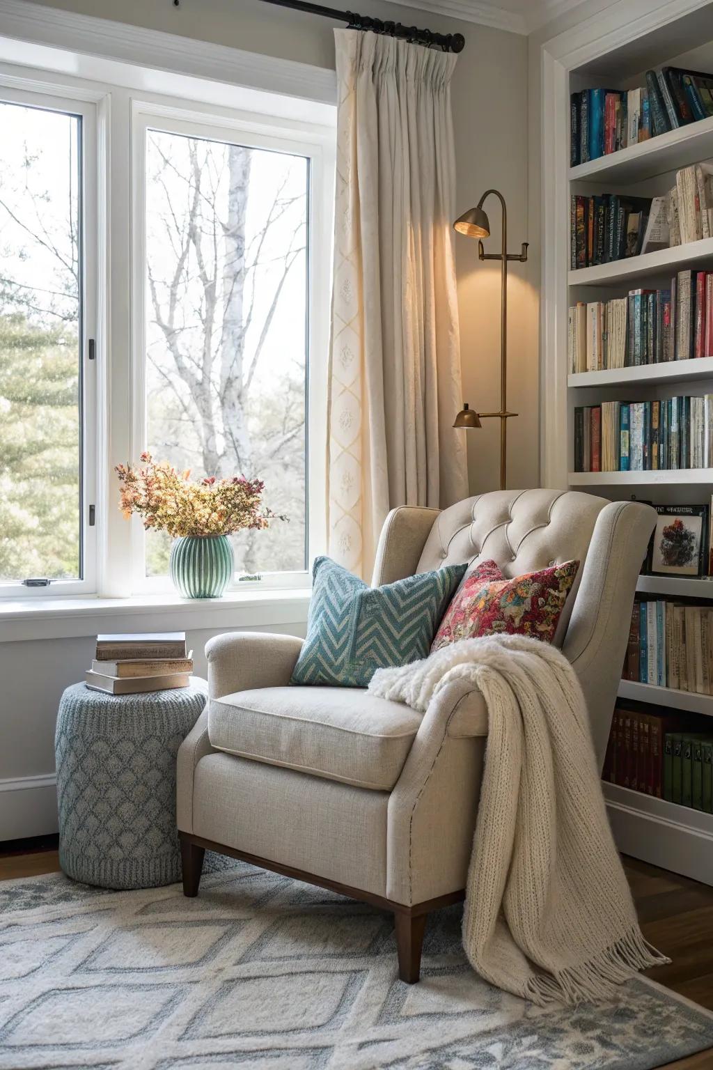 Design an appealing reading corner near your window for ultimate relaxation.