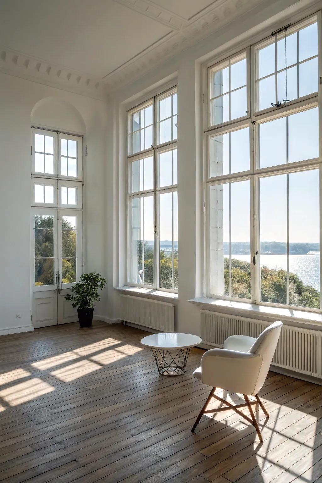 A room filled with natural light from large windows.