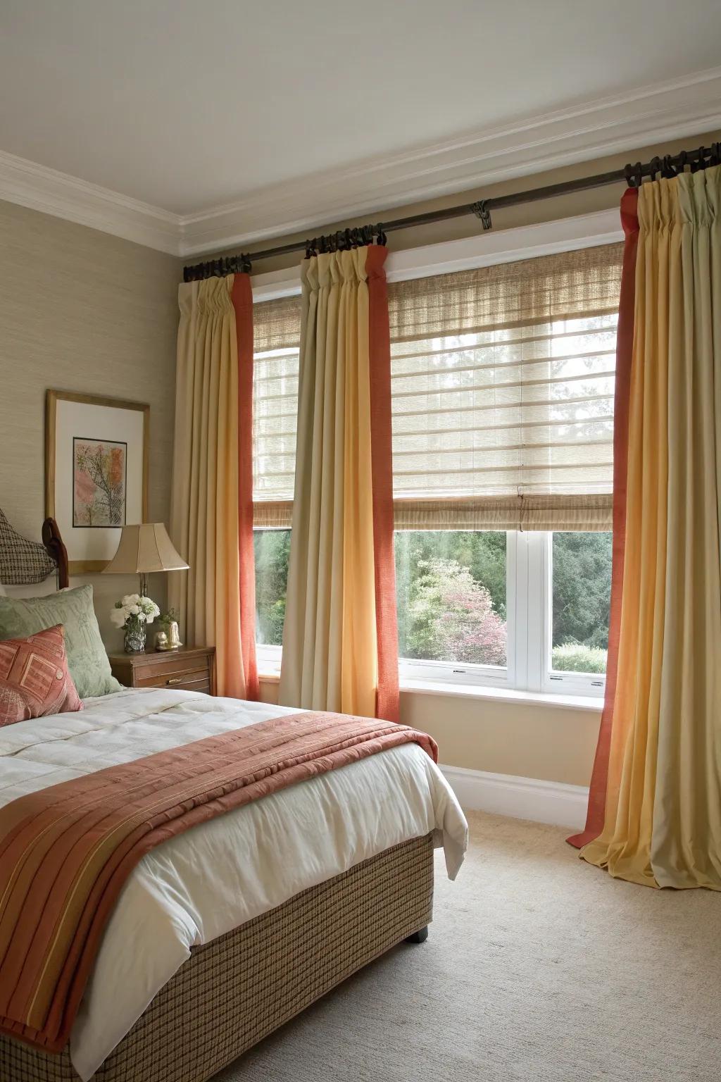 Combining curtains and blinds adds depth and control to incoming sunlight.