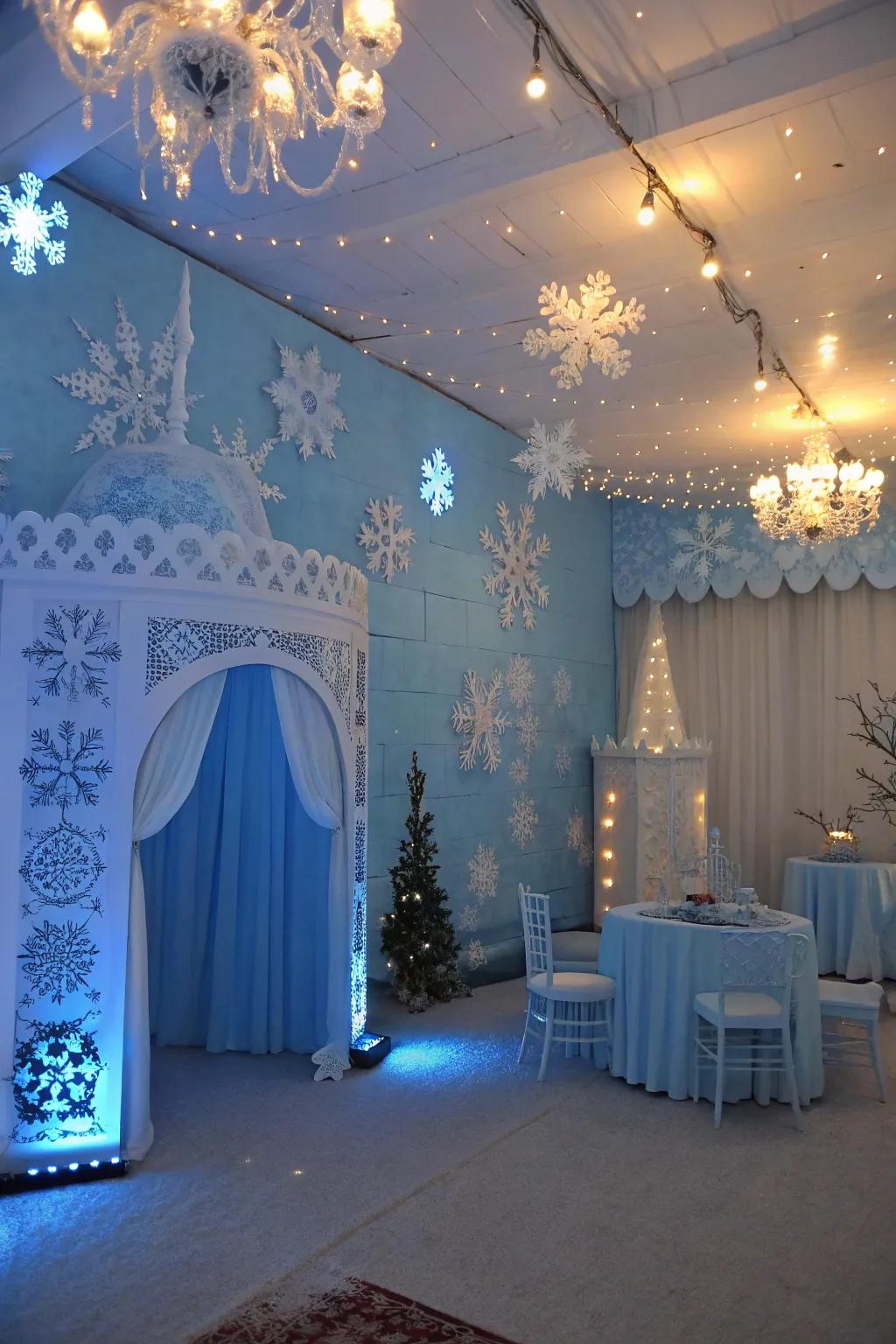 A whimsical Frozen-inspired baby shower theme.