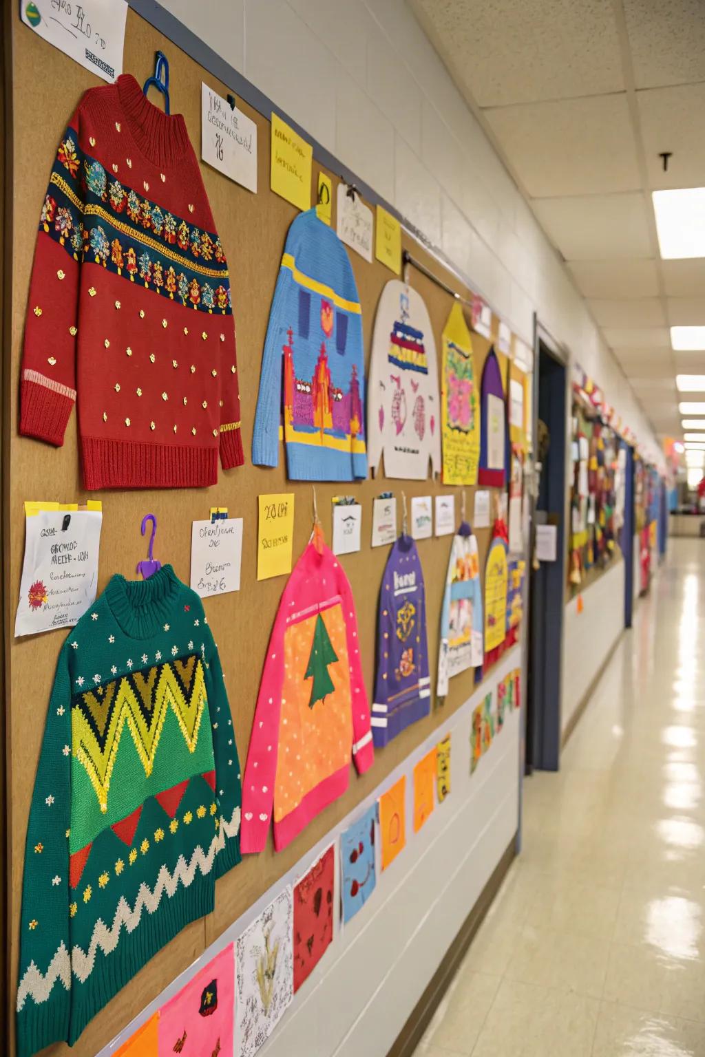 A display of comfortable sweaters brings a warm feel to the winter bulletin board.
