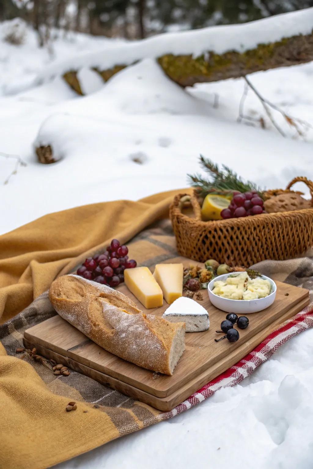 Artisanal bread and cheese make a great picnic mix.