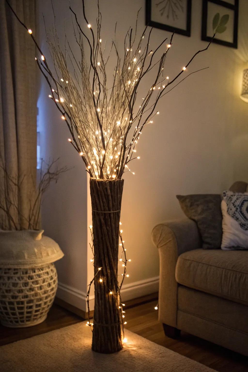 Illuminated branches produce a welcoming and warm atmosphere.
