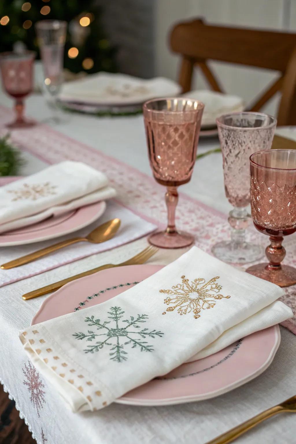 Elegant table arrangements with a frosty detail.