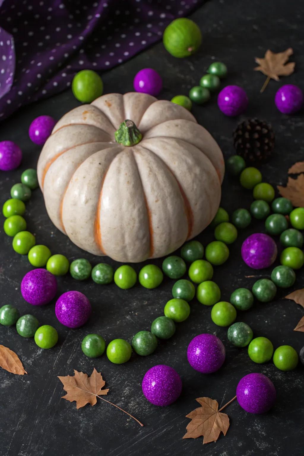Pumpkin embellished with vibrant enchanted elixir ingredients.