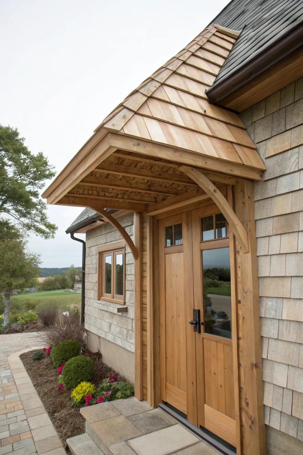 Tiles add a traditional touch to a timber shelter.