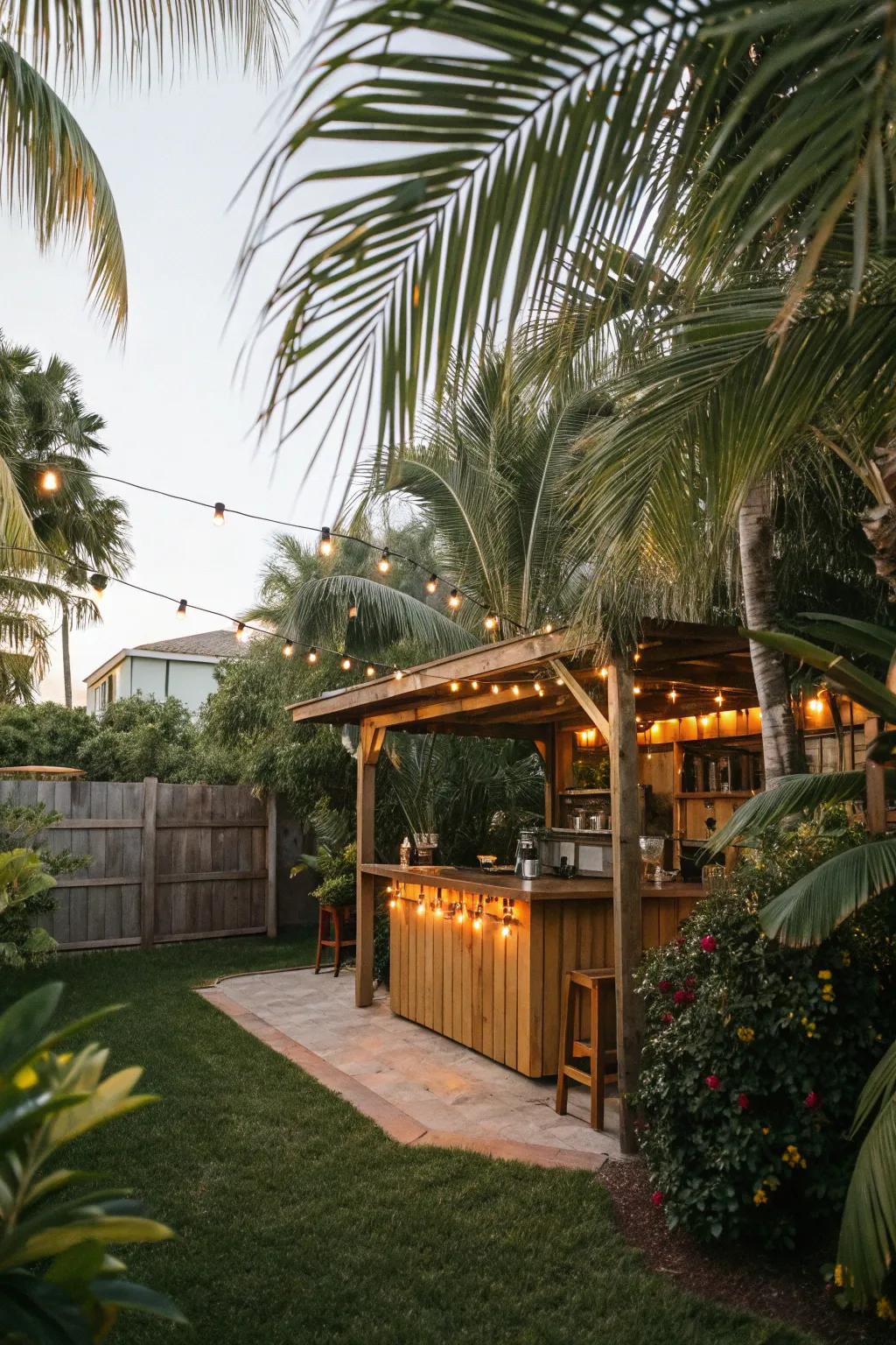 A backyard tiki bar offering a slice of tropical paradise.