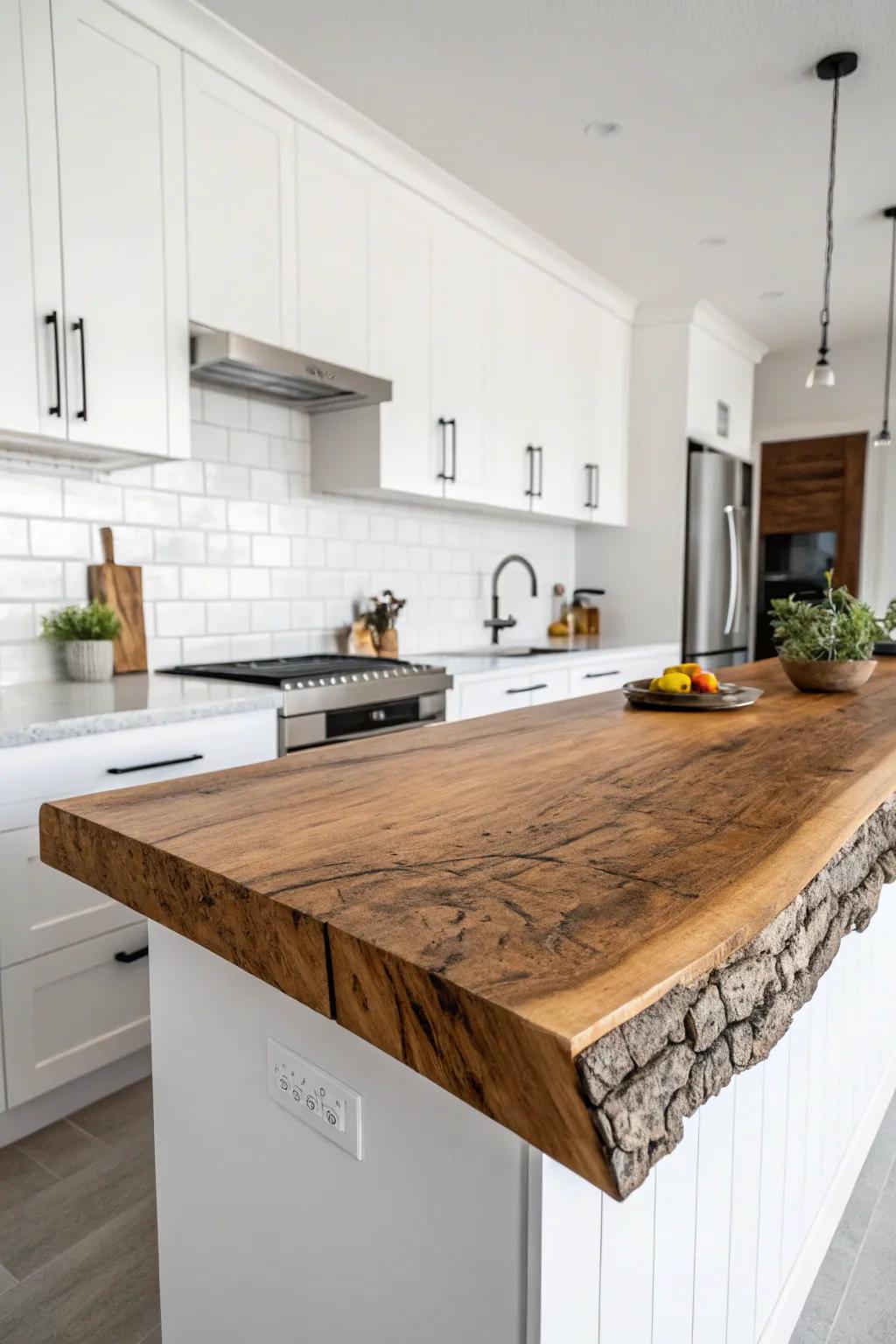 A natural edge countertop demonstrating nature's individual artistry.