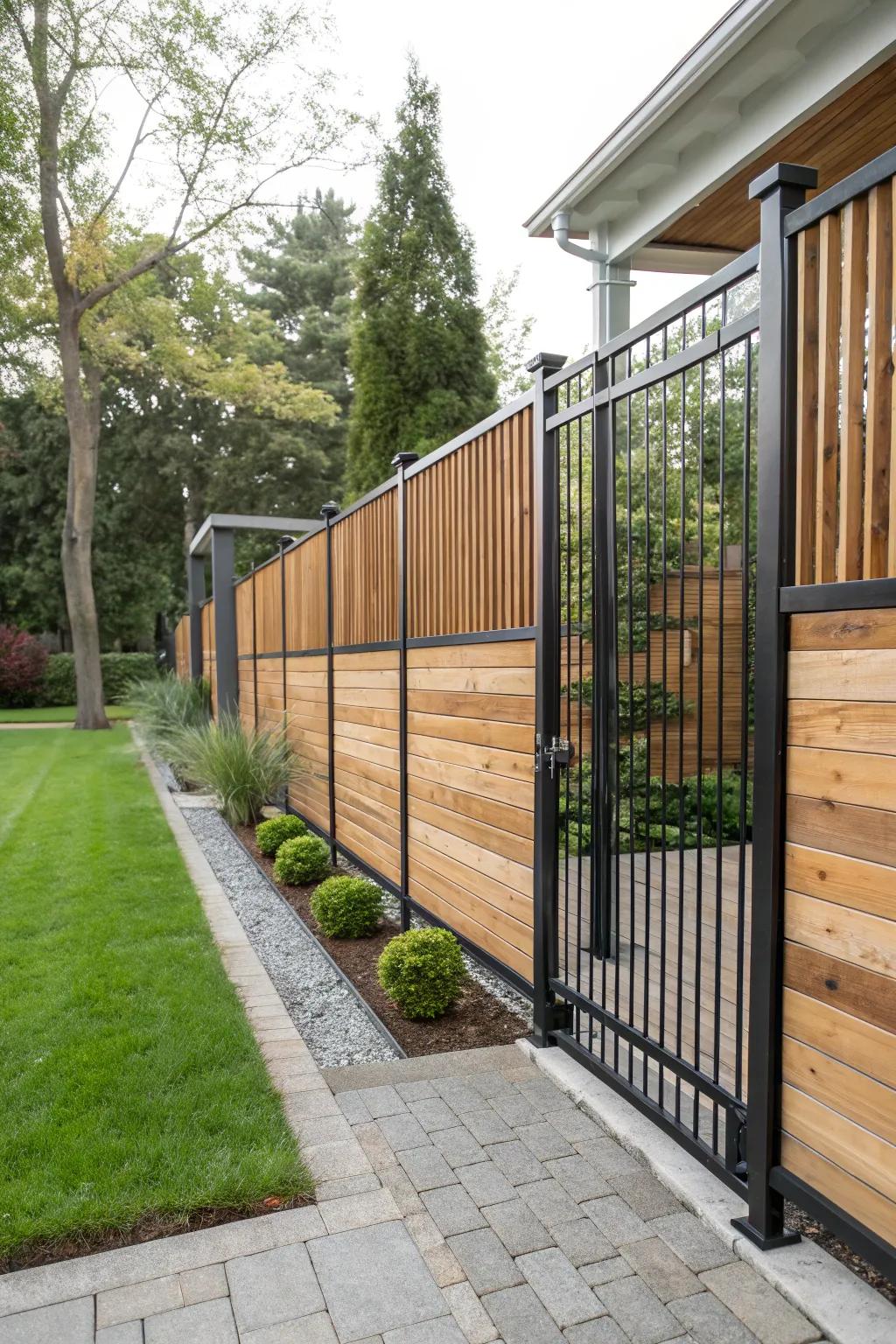 Mixing materials gives wood fences a unique and contemporary edge.