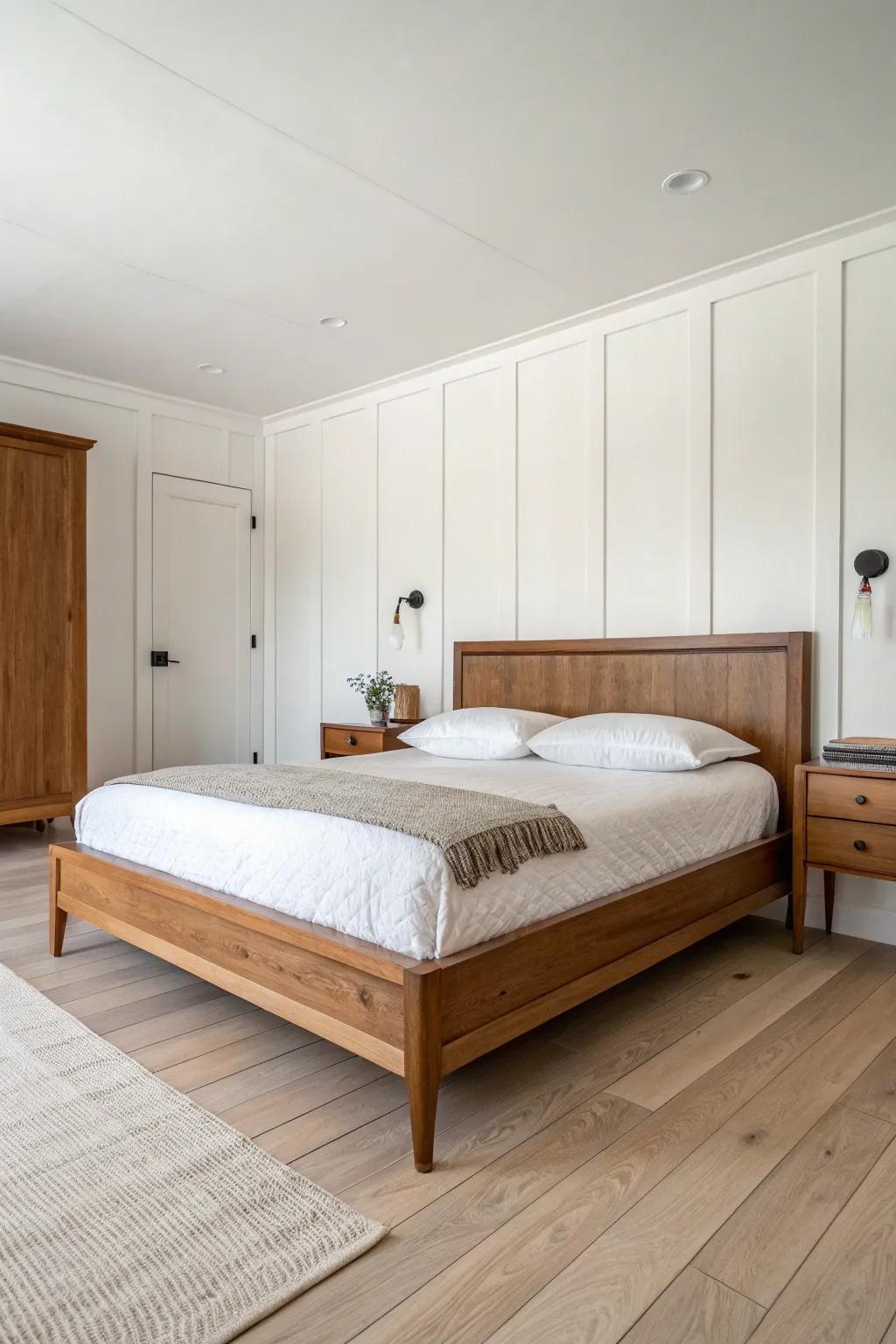 Sleek and minimalist mid-century modern wood bed frame