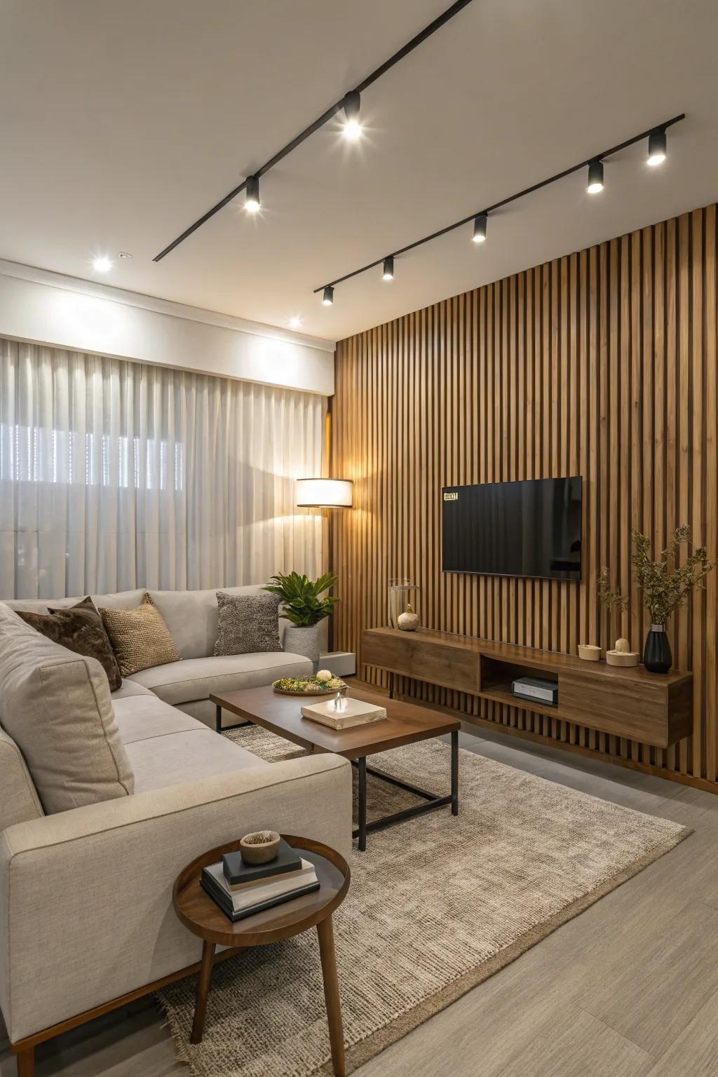 Create an impression with a timber slat feature wall.