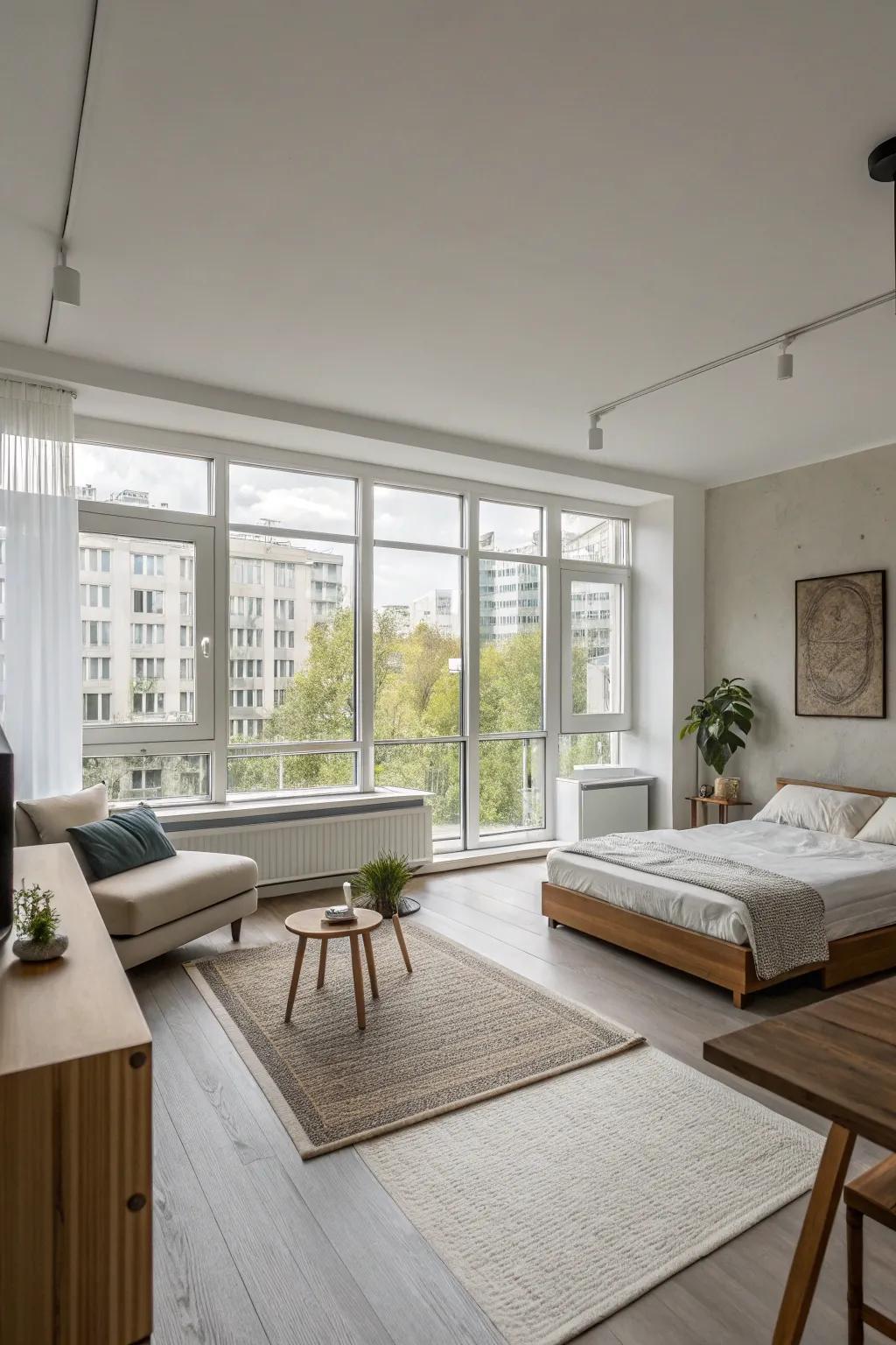 Minimalist furnishings help create a spacious and uncluttered atmosphere.