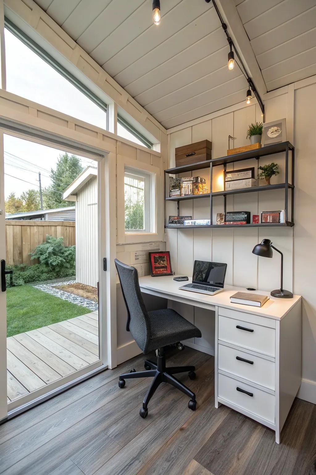 Increase output with a home office that fits neatly in your shed.