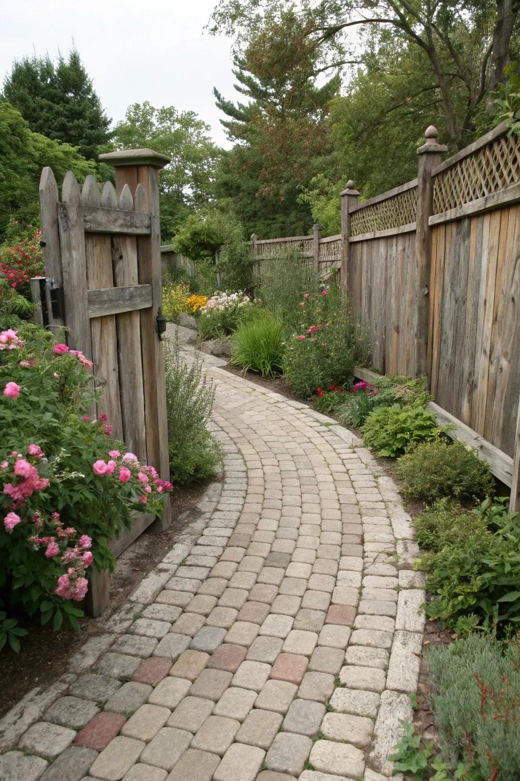 Capture rustic allure with a walkway made of cobblestone and paving stones.