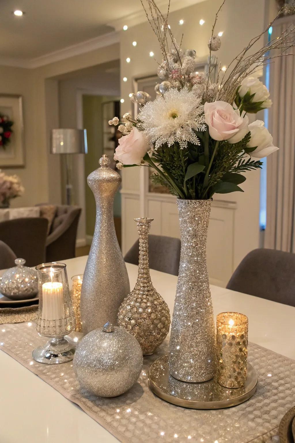 Gleaming centerpieces that shimmer beneath the celebration's lights.