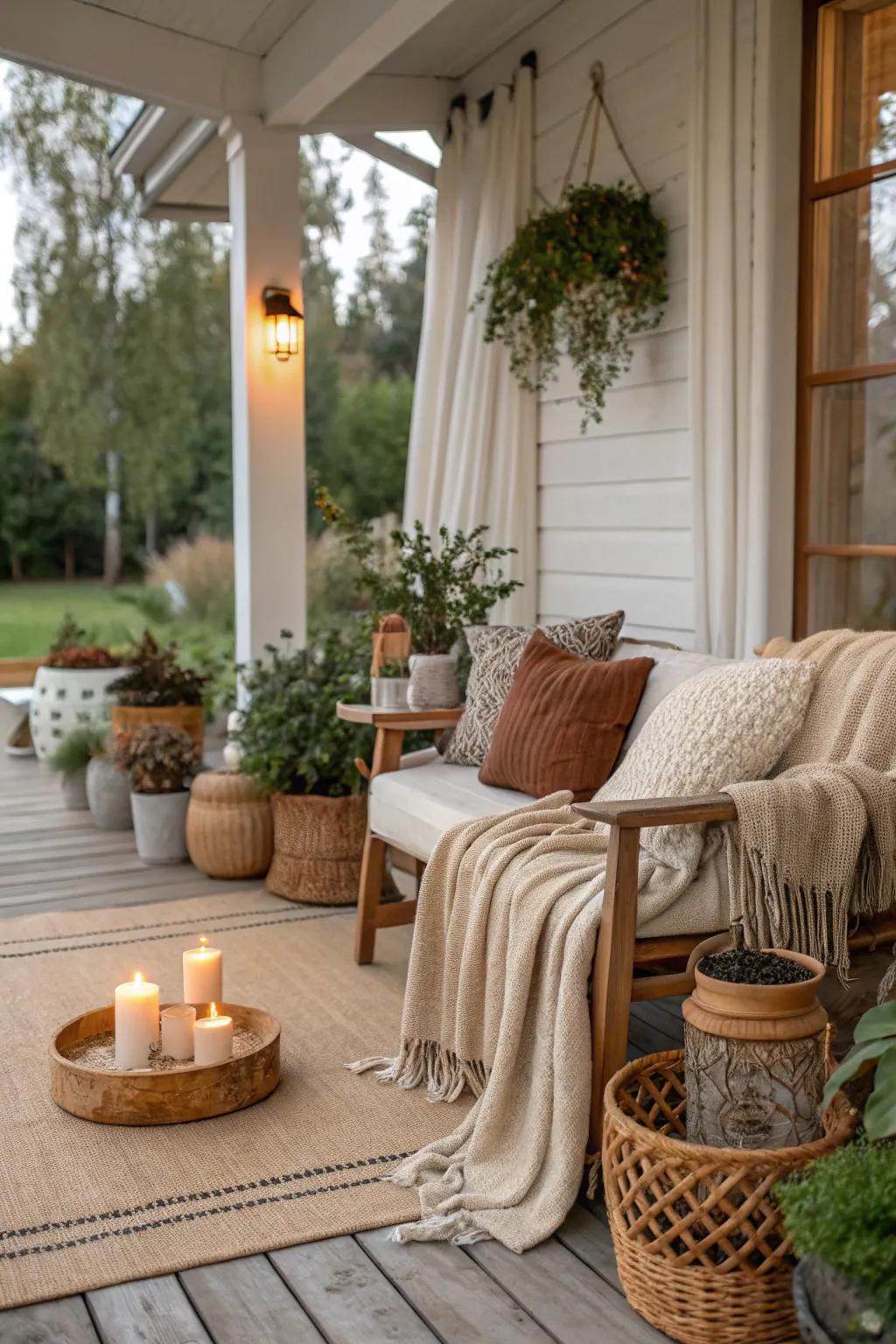 Earthy tones creating a serene porch setting.