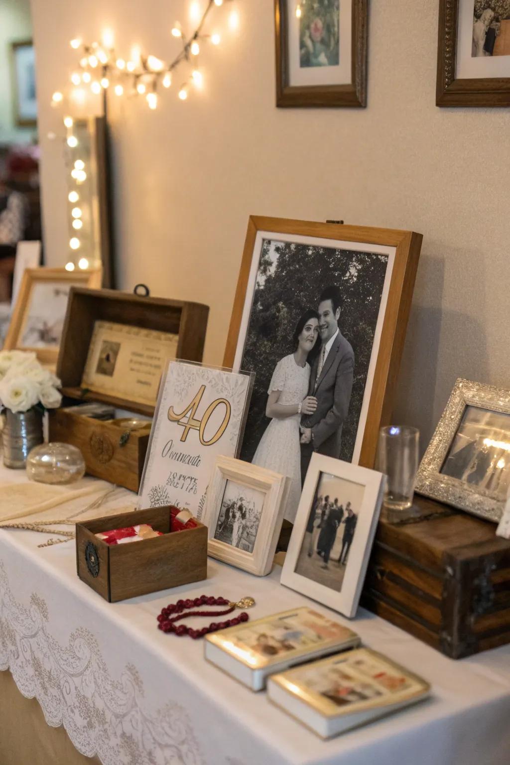 A memory lane table brimming with treasured mementos.
