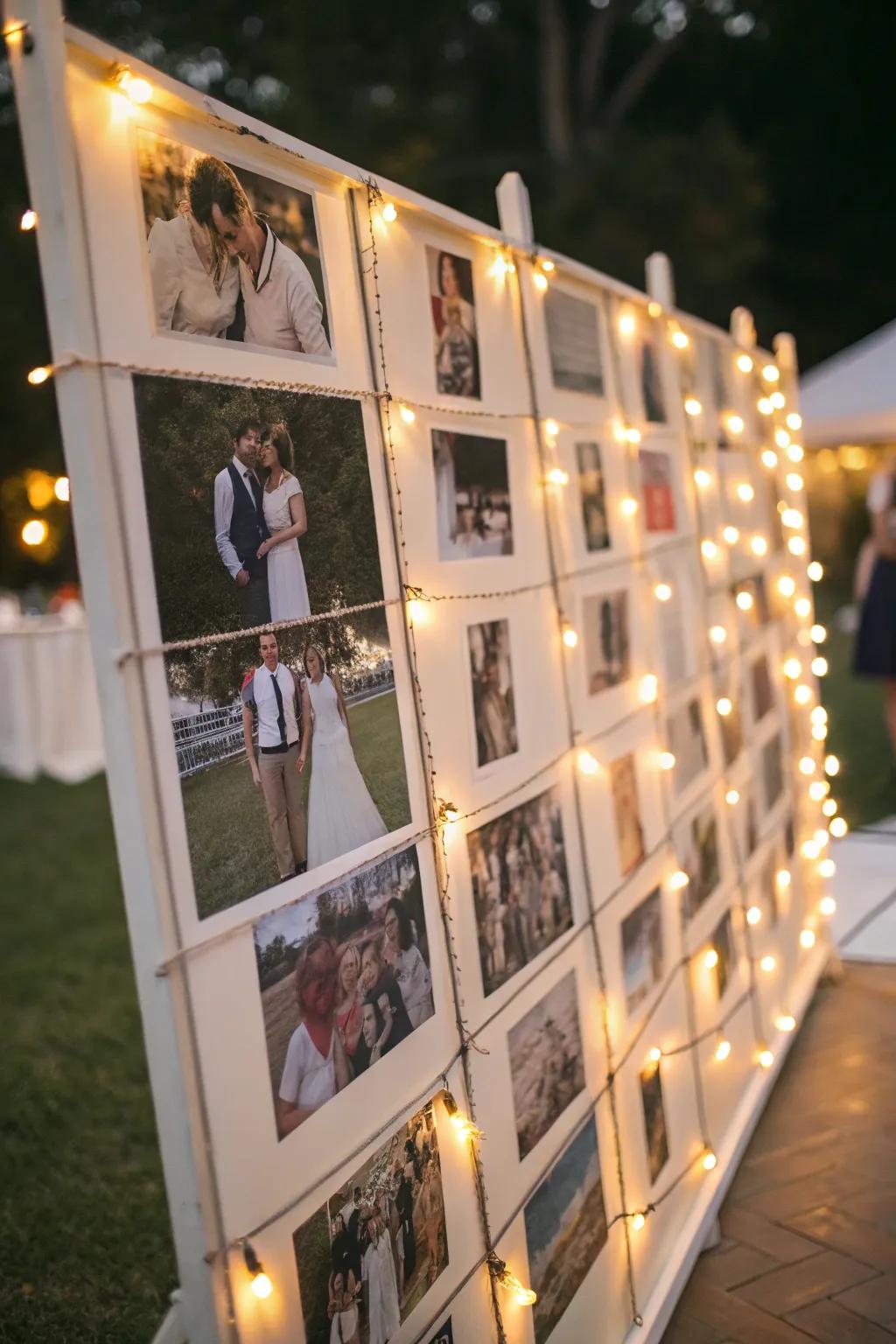 A heartwarming photo display capturing the couple’s shared life journey.