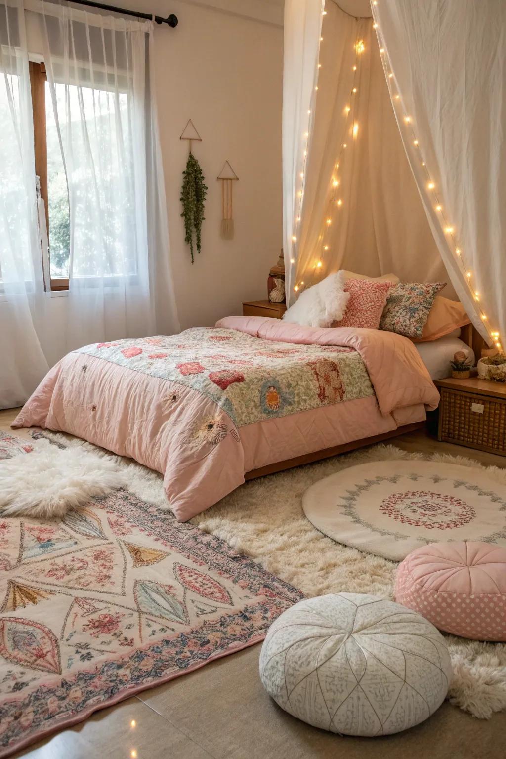 Comforting materials fashion a warm and welcoming atmosphere.