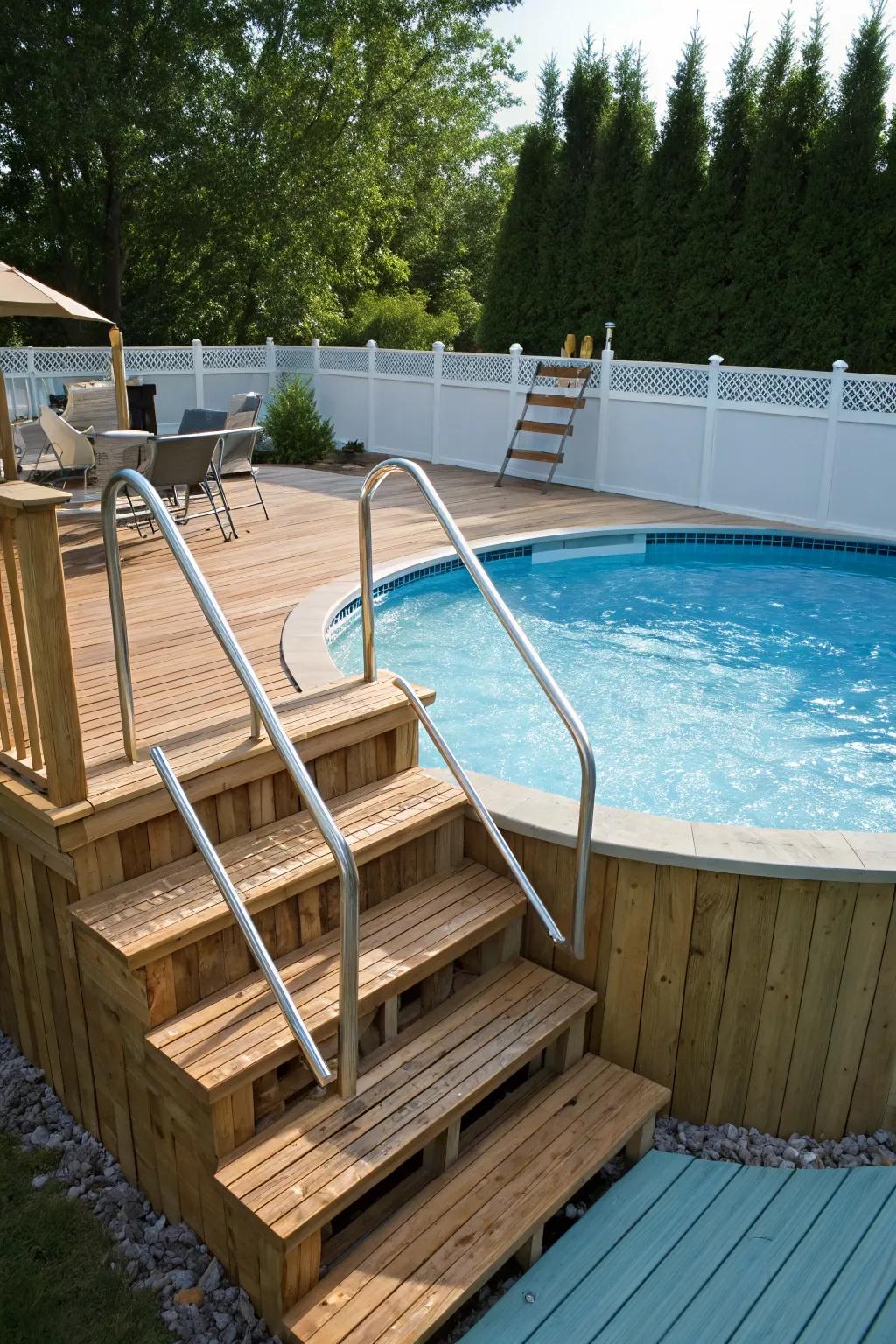 Risk-free and fashionable pool entry using steps and ladders.