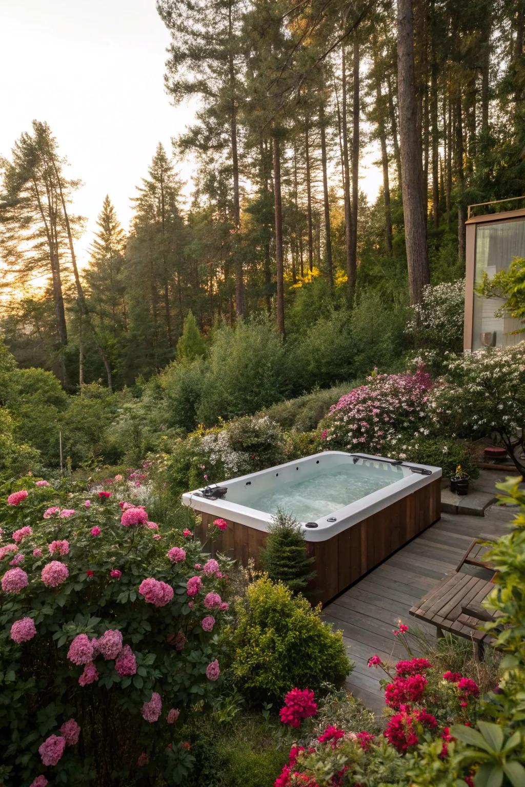 Lush greenery provides privacy and a peaceful setting.