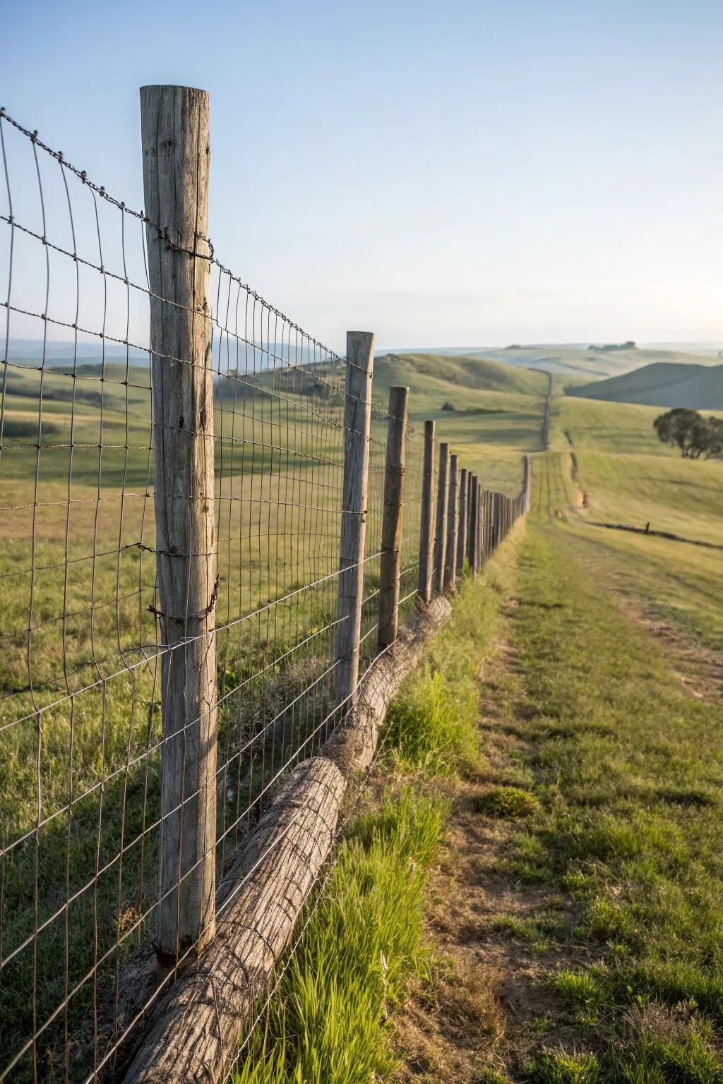 Wire mesh fencing is practical and merges into the landscape.