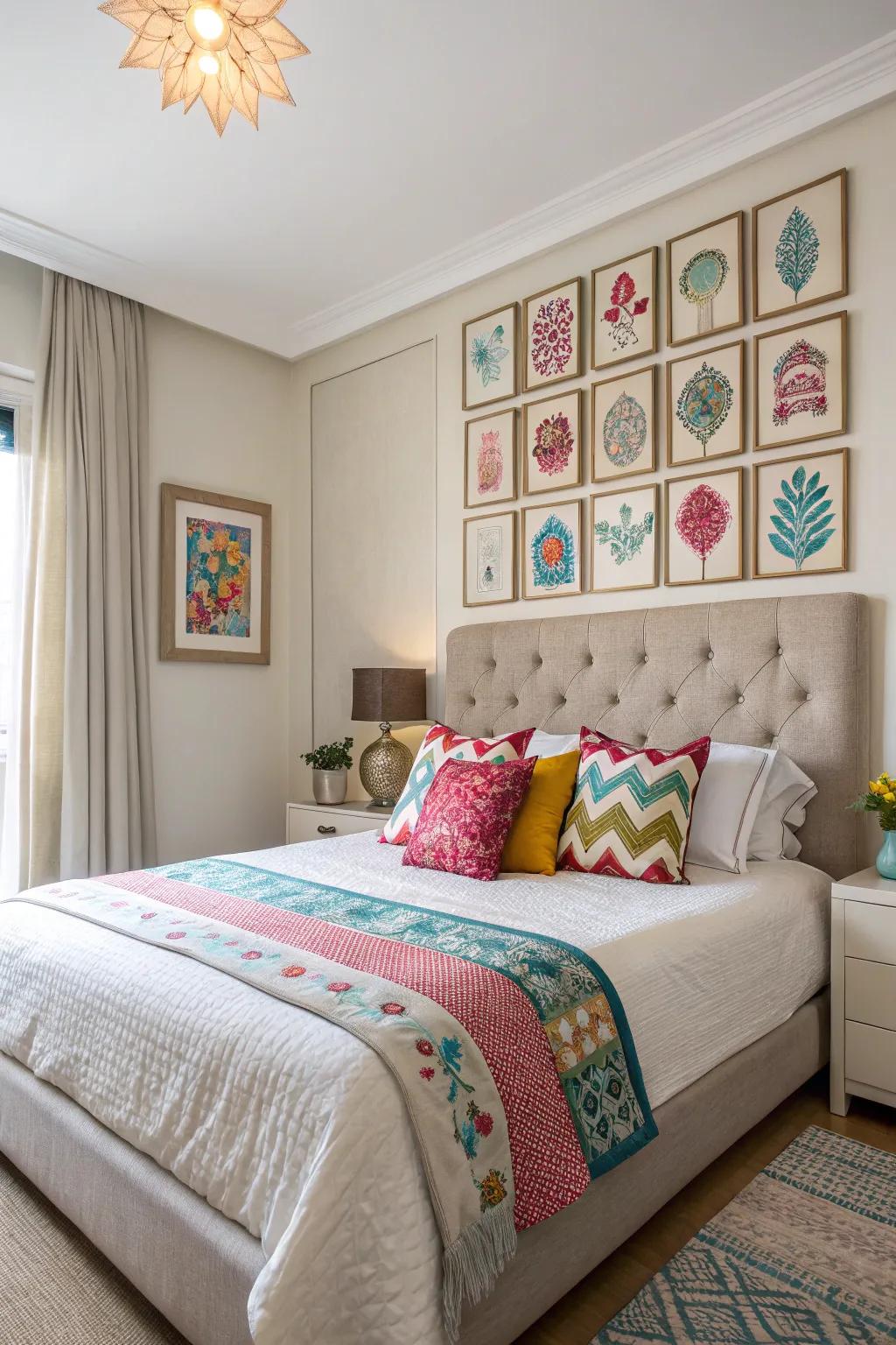 The incorporation of colorful accents enlivens the understated hues.