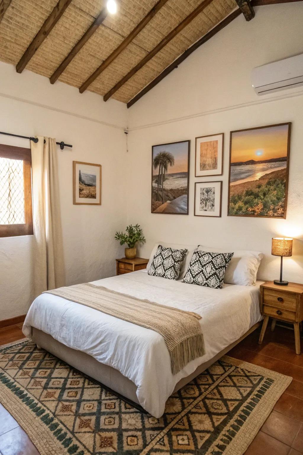 Artwork adds personality and character to an Airbnb bedroom.