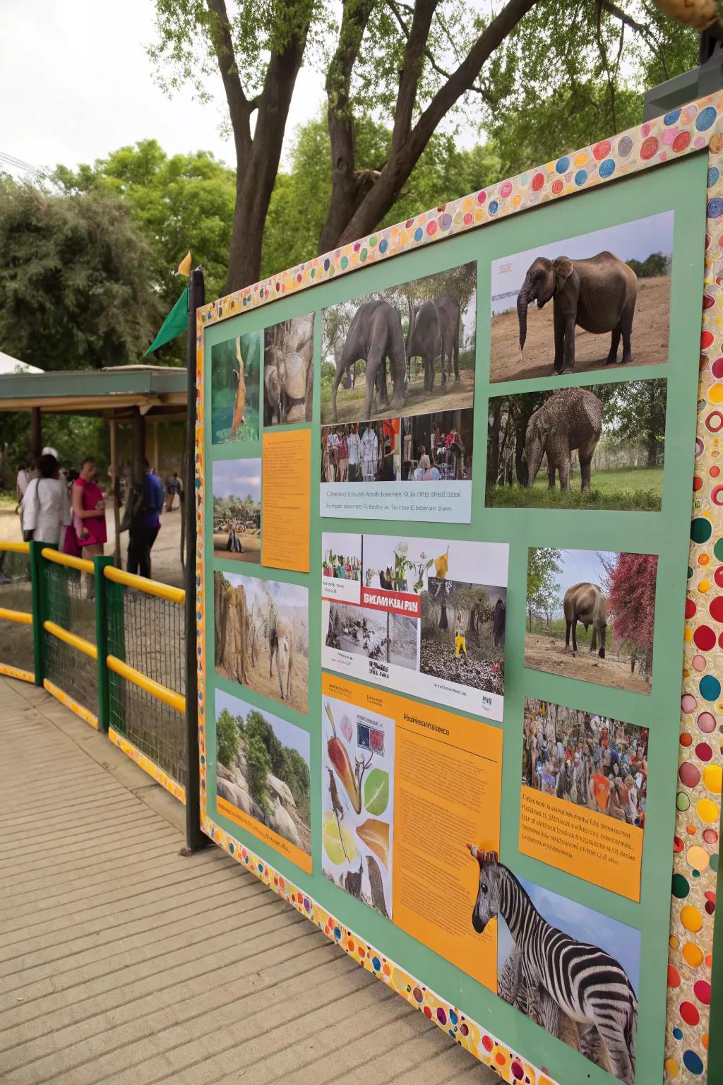 A lively zoo-themed bulletin board featuring various animals.