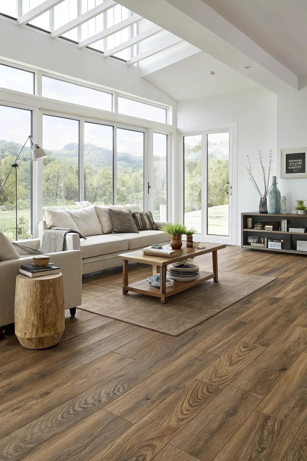 Vinyl plank flooring offers the elegance of hardwood with enhanced durability.
