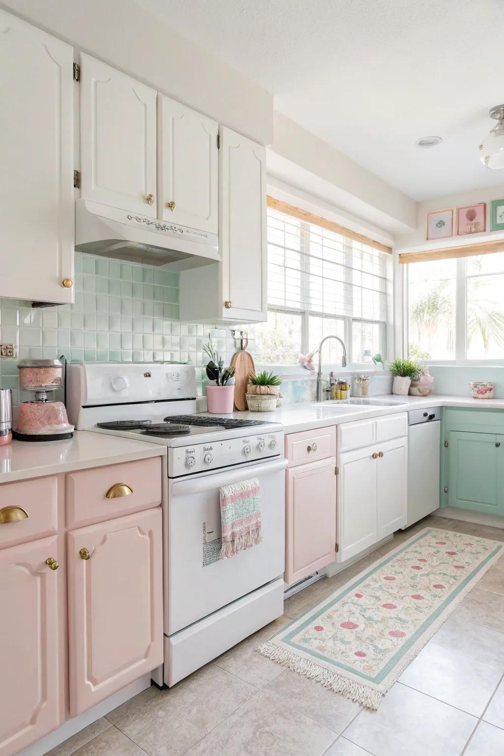Bright shades create the illusion of a larger cooking space.