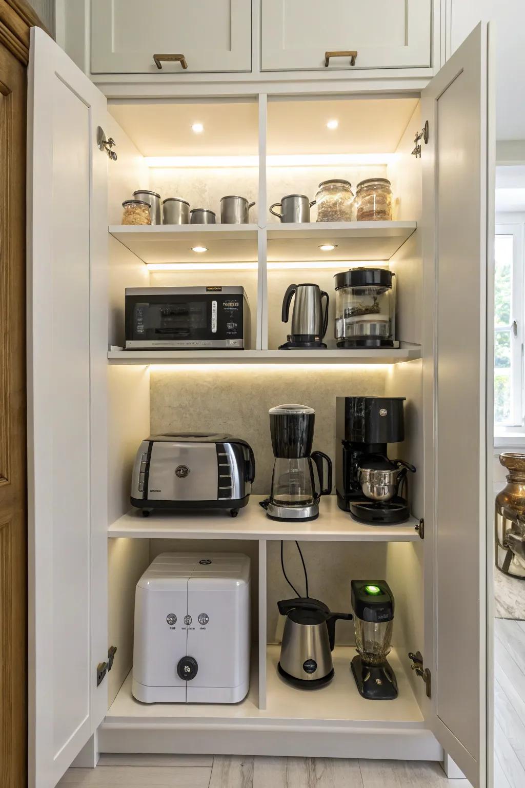 Integrated lighting inside cabinets boosts visibility and adds a touch of class.