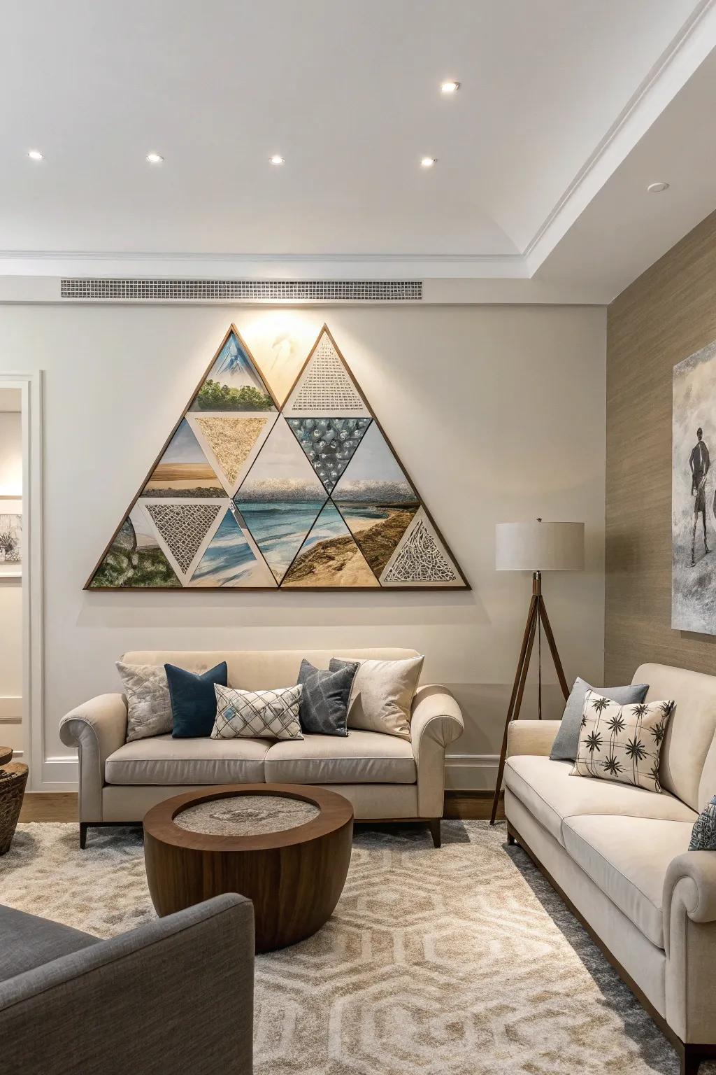 A contemporary piece using triangle arrangement to simulate stability.