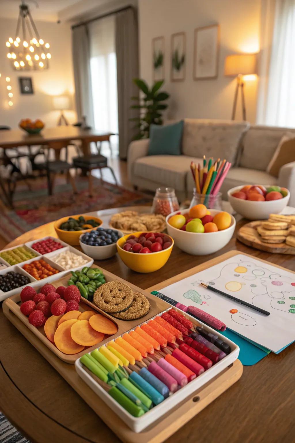 An art-themed snack selection with innovatively arranged treats.