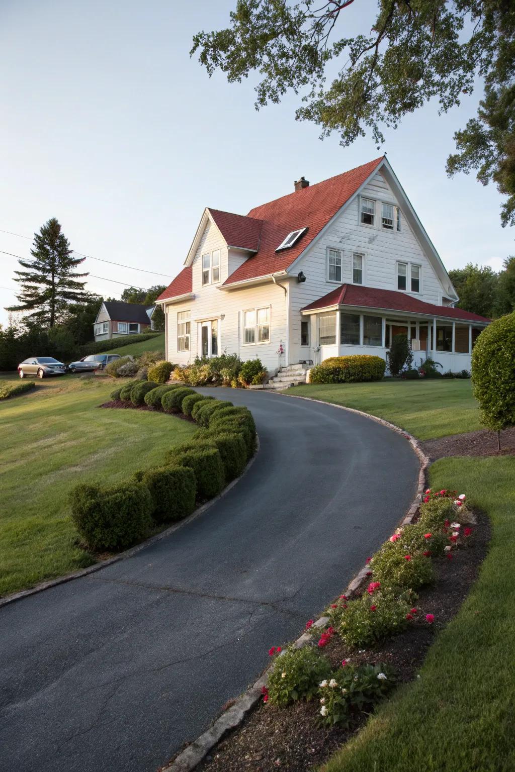 A curved driveway adds a graceful touch to your home.