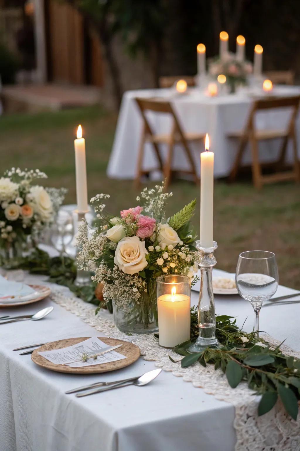 Elegant tablescapes with simple centerpieces.
