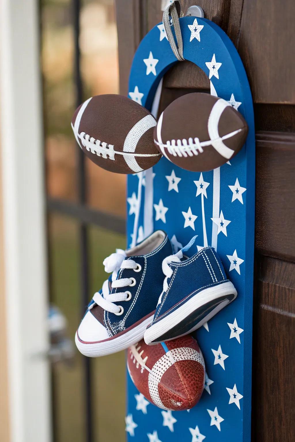 A playful sports-inspired door adornment perfect for a budding athlete.