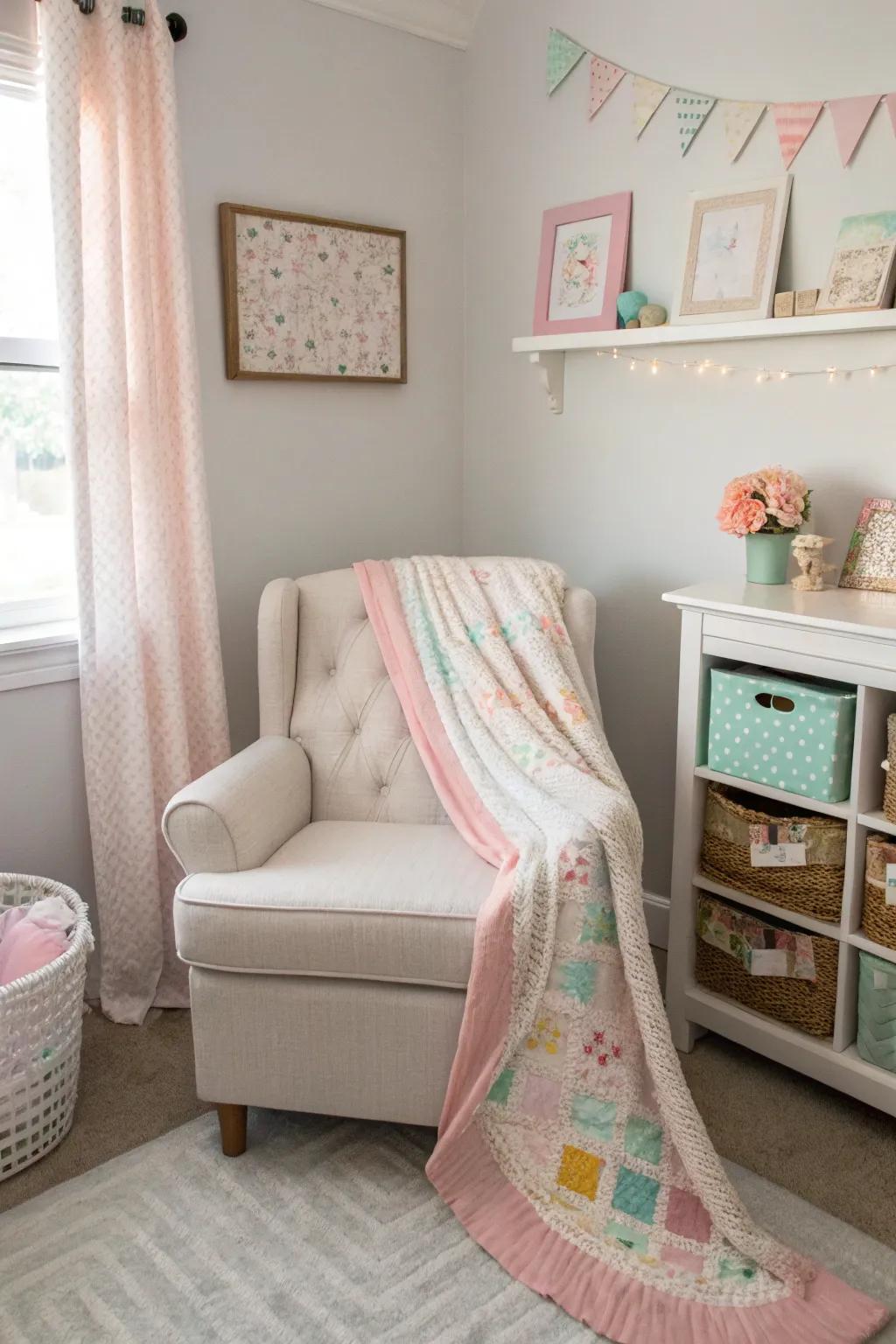 A comfy seating area is perfect for cuddling and reading stories together.