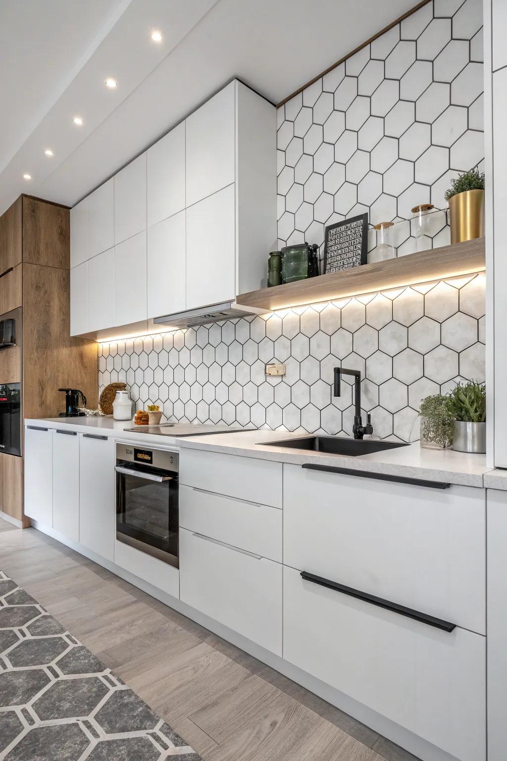 Geometric tiles provide a modern geometric flair