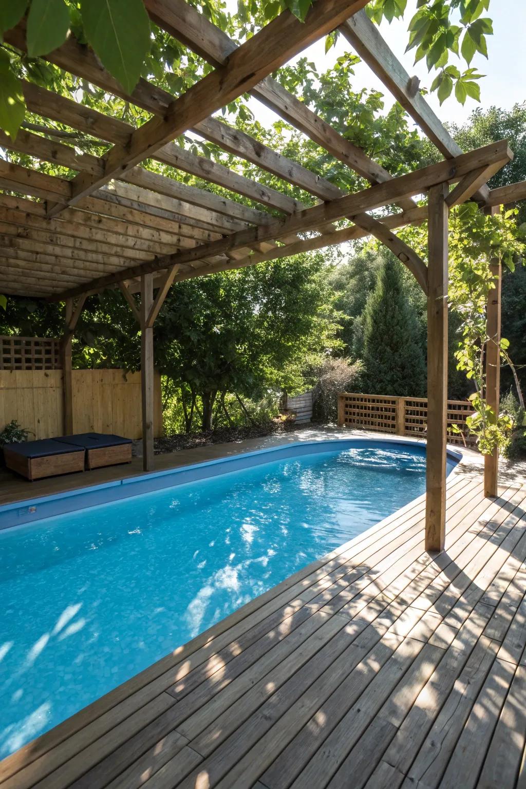 A pergola brings charm and ease to your poolside setting.