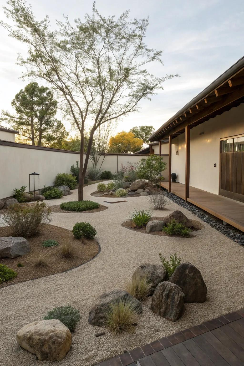 Embrace simplicity with a minimalist garden design featuring decomposed granite.