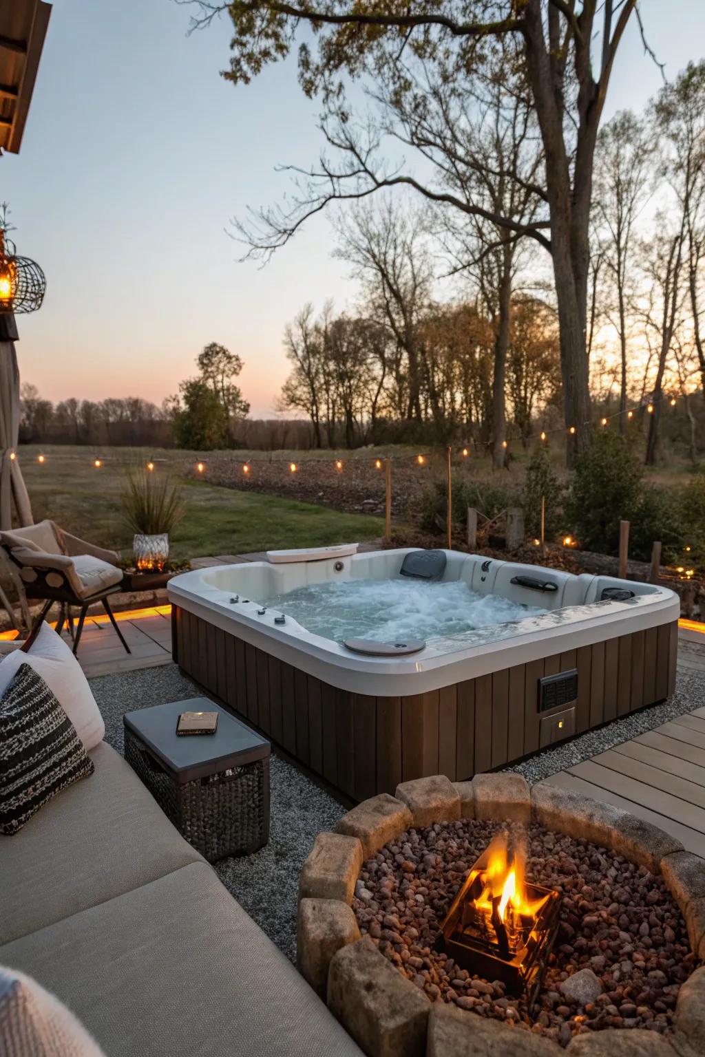 Cozy seating enhances the inviting atmosphere of your bubble spa space.