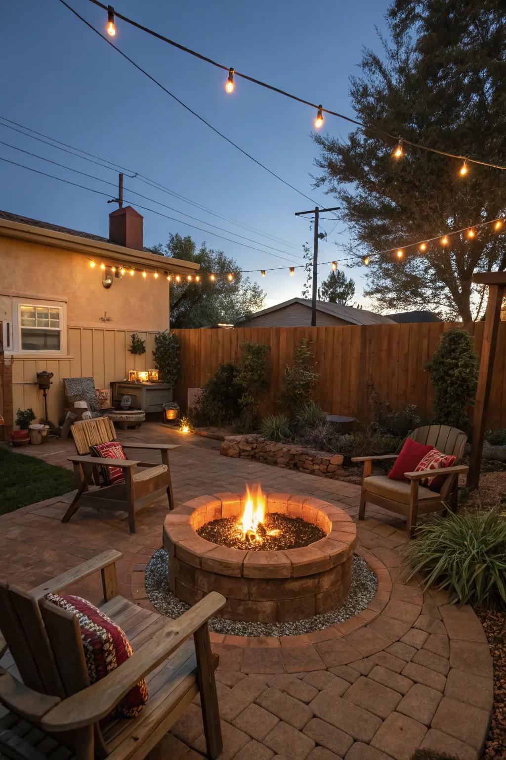 A bonfire pit offers warmth and ambiance for nighttime relaxation.
