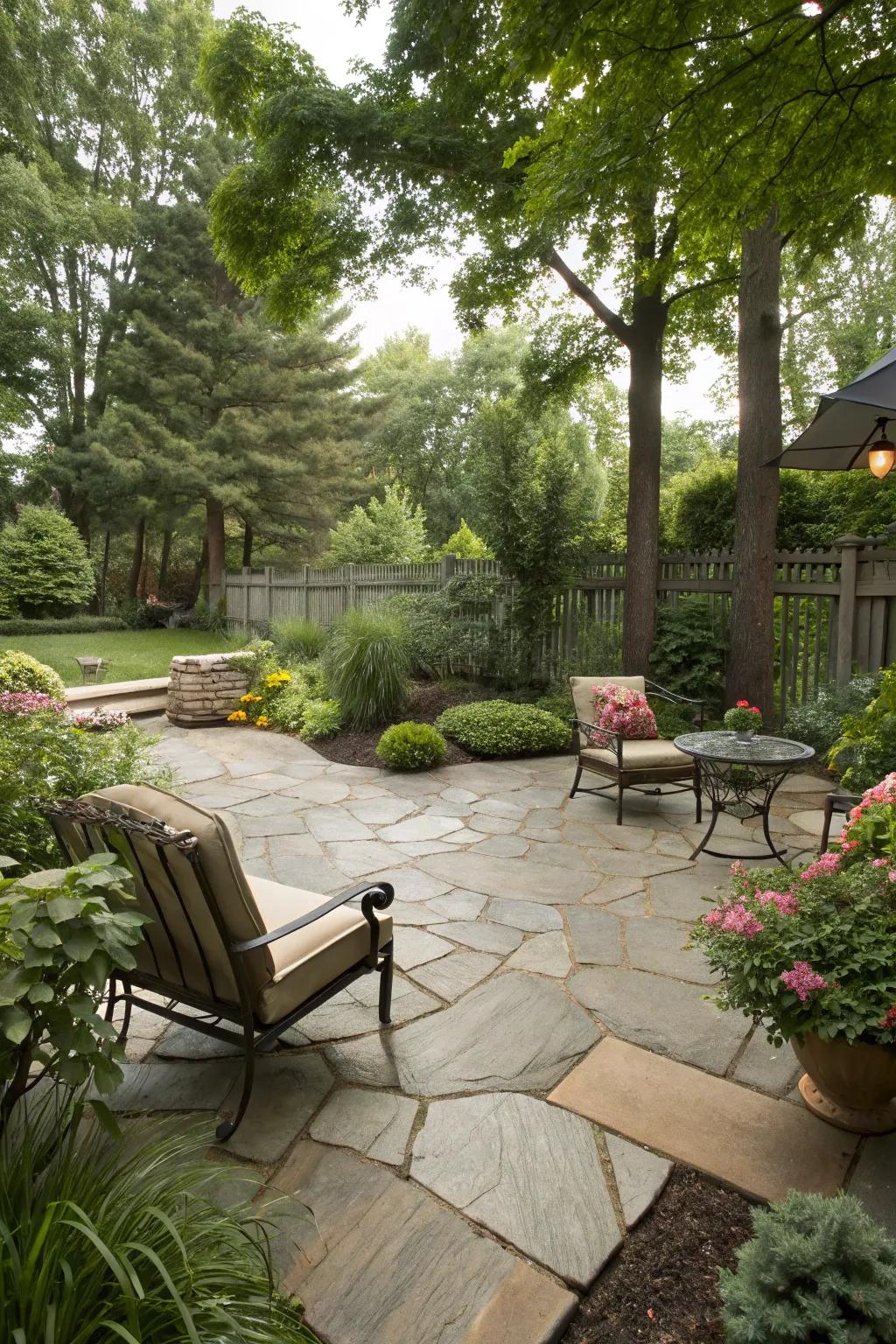 Stone floors boost the rustic charm on your patio.